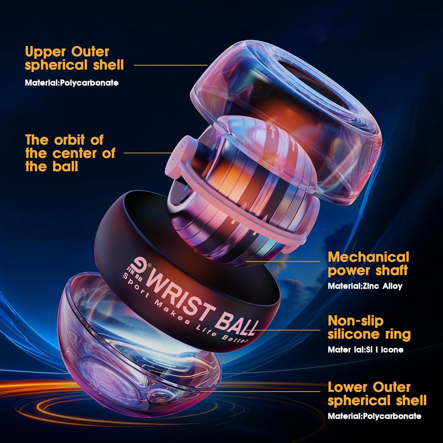 Wrist Trainer Ball Auto-Start Gyroscopic Forearm Exerciser Gyro Ball for Strengthen Arms, Fingers, Bones and Muscles