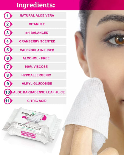 Hygiene Feminine Wipes -  ALMA 100% Biodegradable, Ph Balanced Body and Hand Cleansing Cloths for Women W/Aloe - Great Wet Wipes for Women